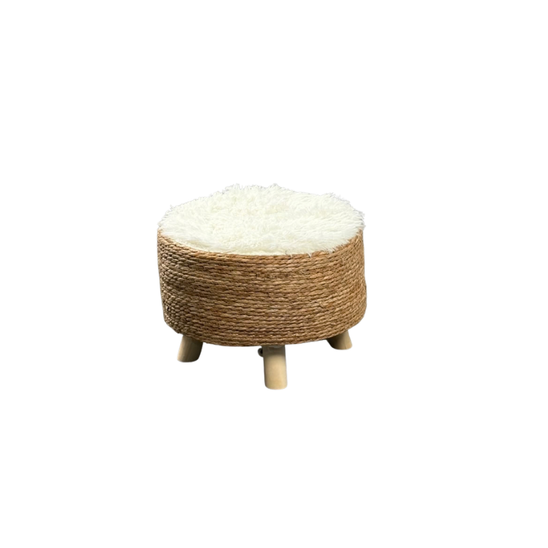 Fluffy Top Rope Pouf – White