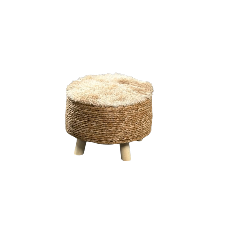 Fluffy Top Rope Pouf – Cream